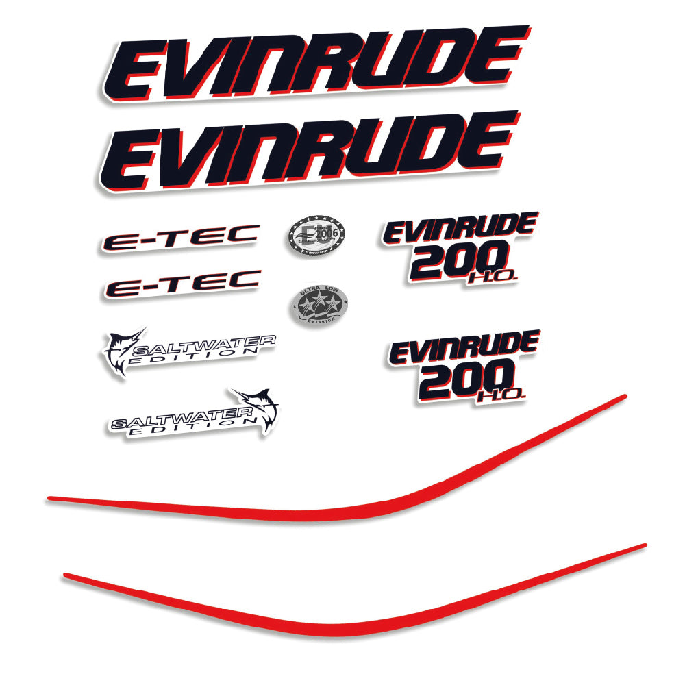 Evinrude 200HK E-TEC 2004-2008 Påhängsmotorn Dekaler – Vinyldekalset