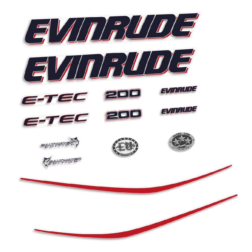 Evinrude 200HK E-TEC Påhängsmotorn Dekaler – Vinyldekalset