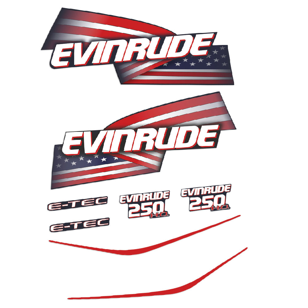 Evinrude 250HK E-TEC Påhängsmotorn Dekaler – Vinyldekalset
