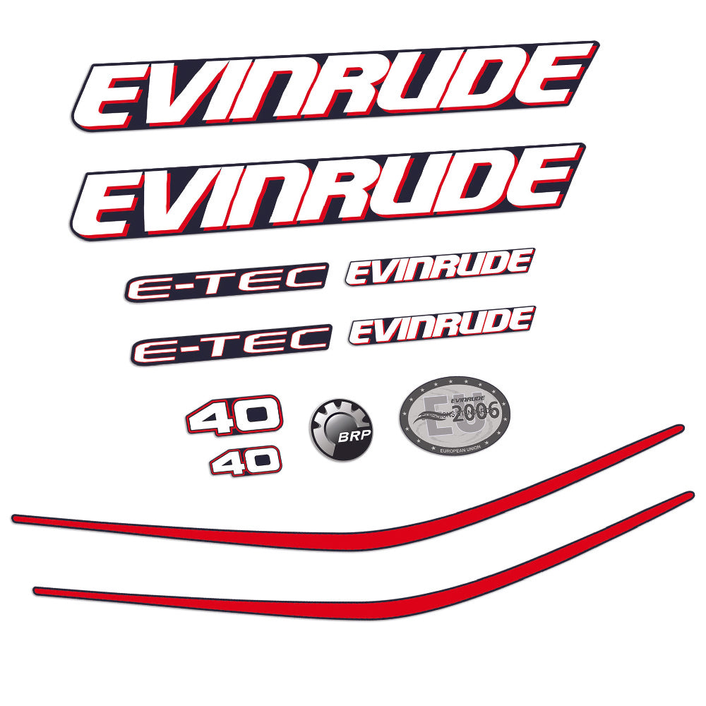 Evinrude 40HK E-TEC Påhängsmotorn Dekaler – Vinyldekalset