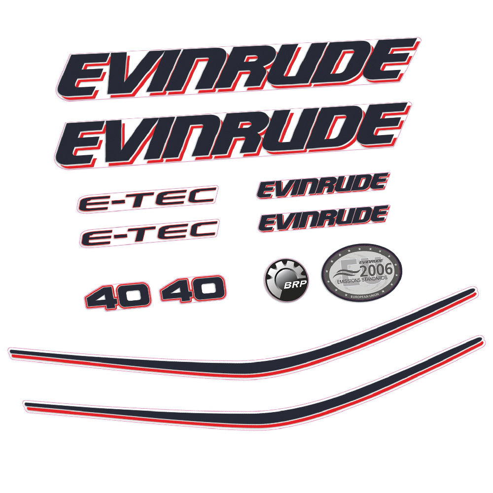 Evinrude 40HK E-TEC Påhängsmotorn Dekaler – Vinyldekalset