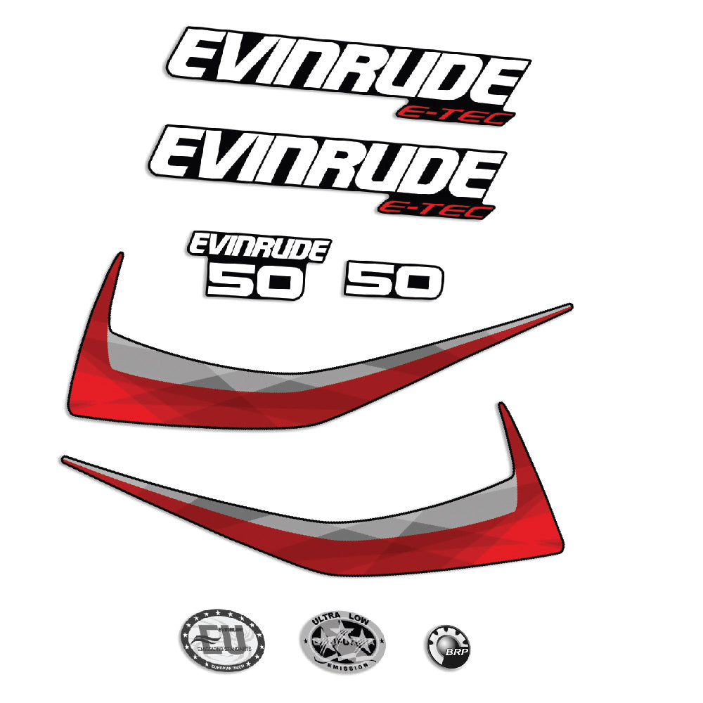 Evinrude 50HK E-TEC 2015-2016 Påhängsmotorn Dekaler – Vinyldekalset