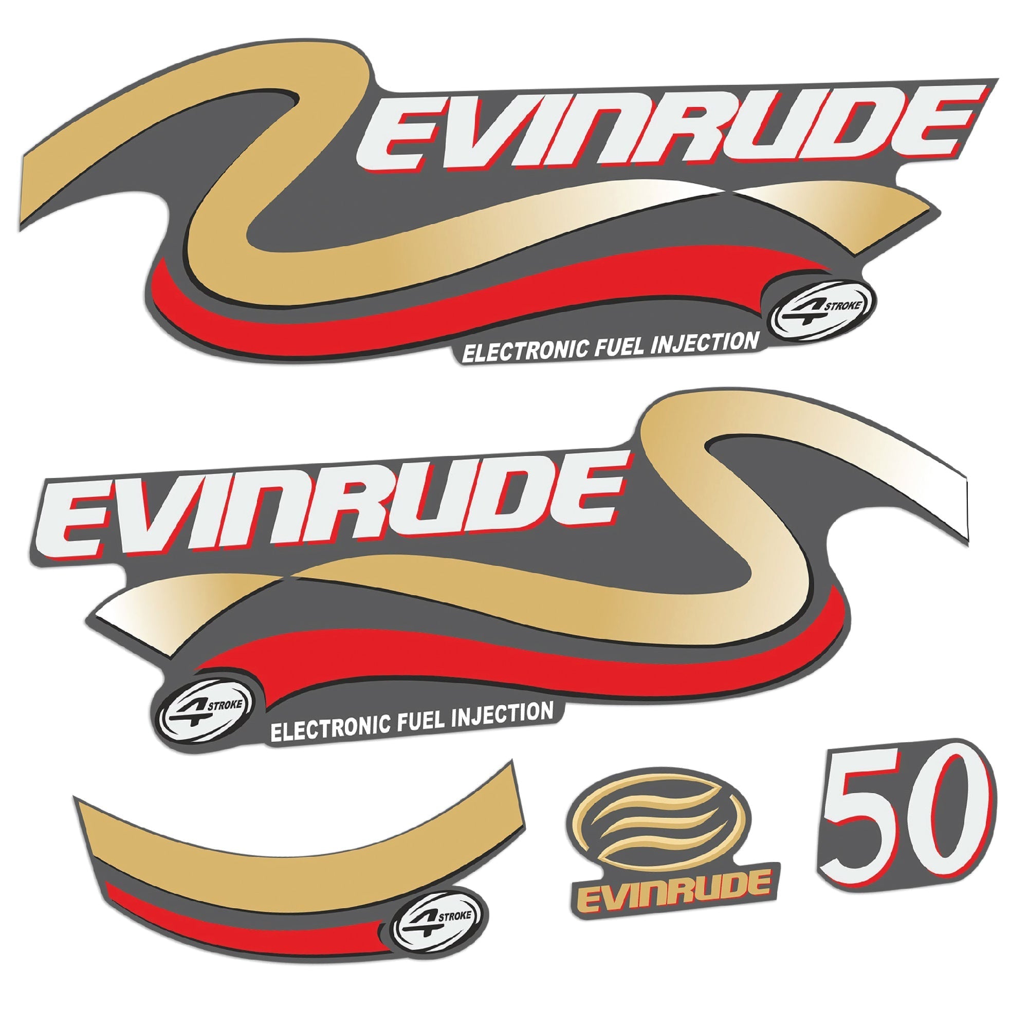 Evinrude 50HK 4-takt Påhängsmotorn Dekaler – Vinyldekalset