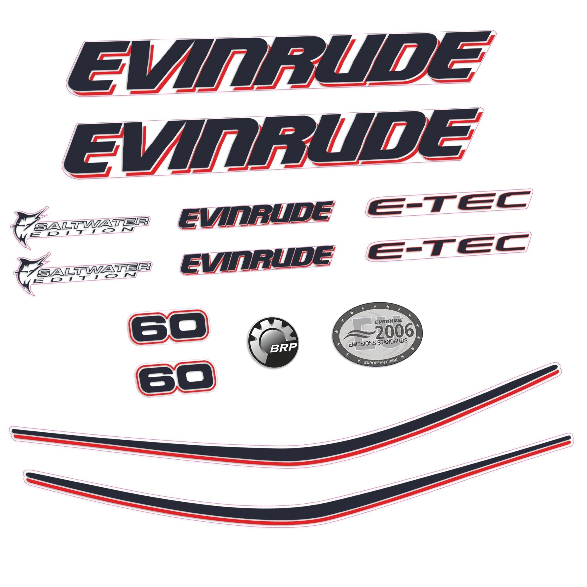 Evinrude 60HK E-TEC Påhängsmotorn Dekaler – Vinyldekalset