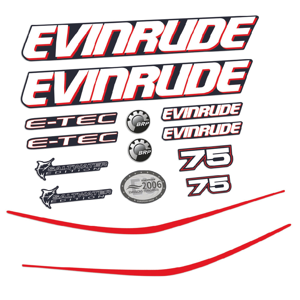 Evinrude 75HK E-TEC Påhängsmotorn Dekaler – Vinyldekalset