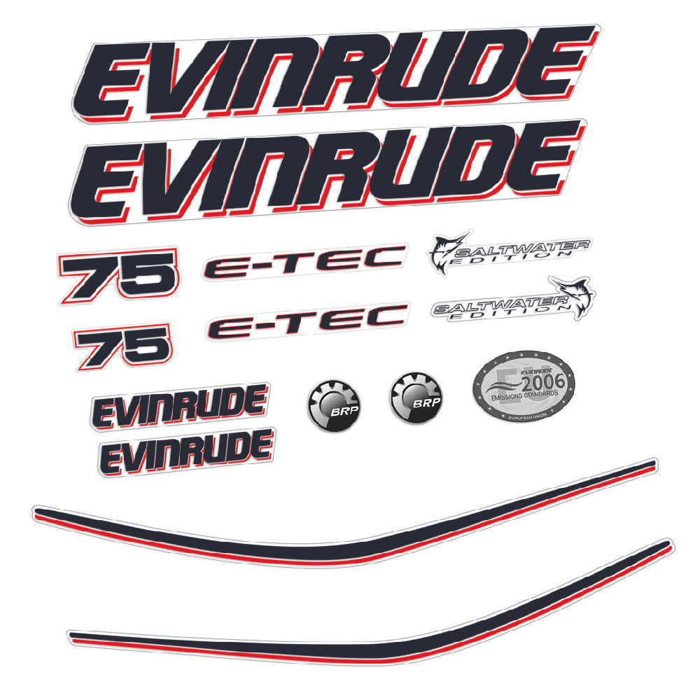 Evinrude 75HK E-TEC Påhängsmotorn Dekaler – Vinyldekalset