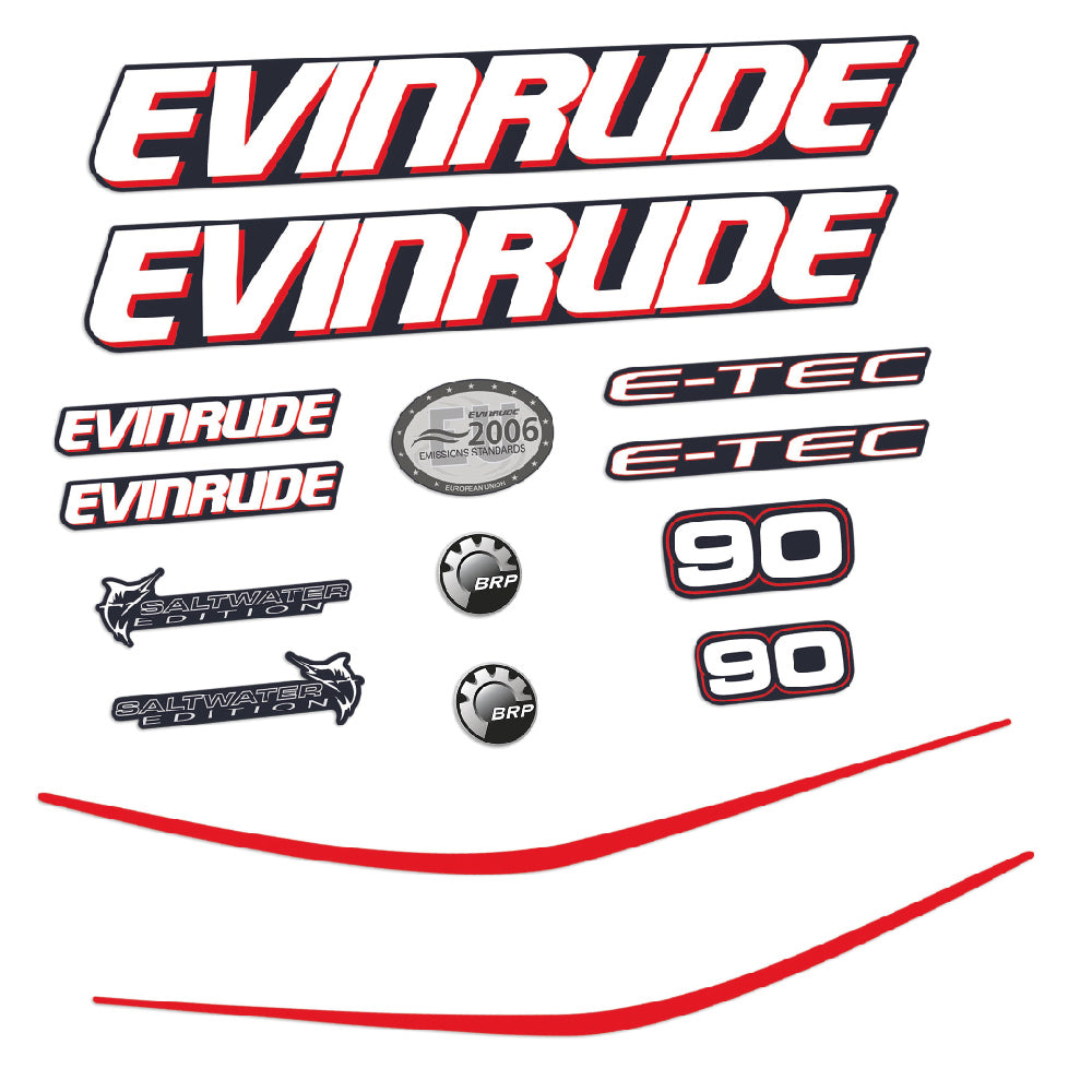Evinrude 90HK E-TEC Påhängsmotorn Dekaler – Vinyldekalset