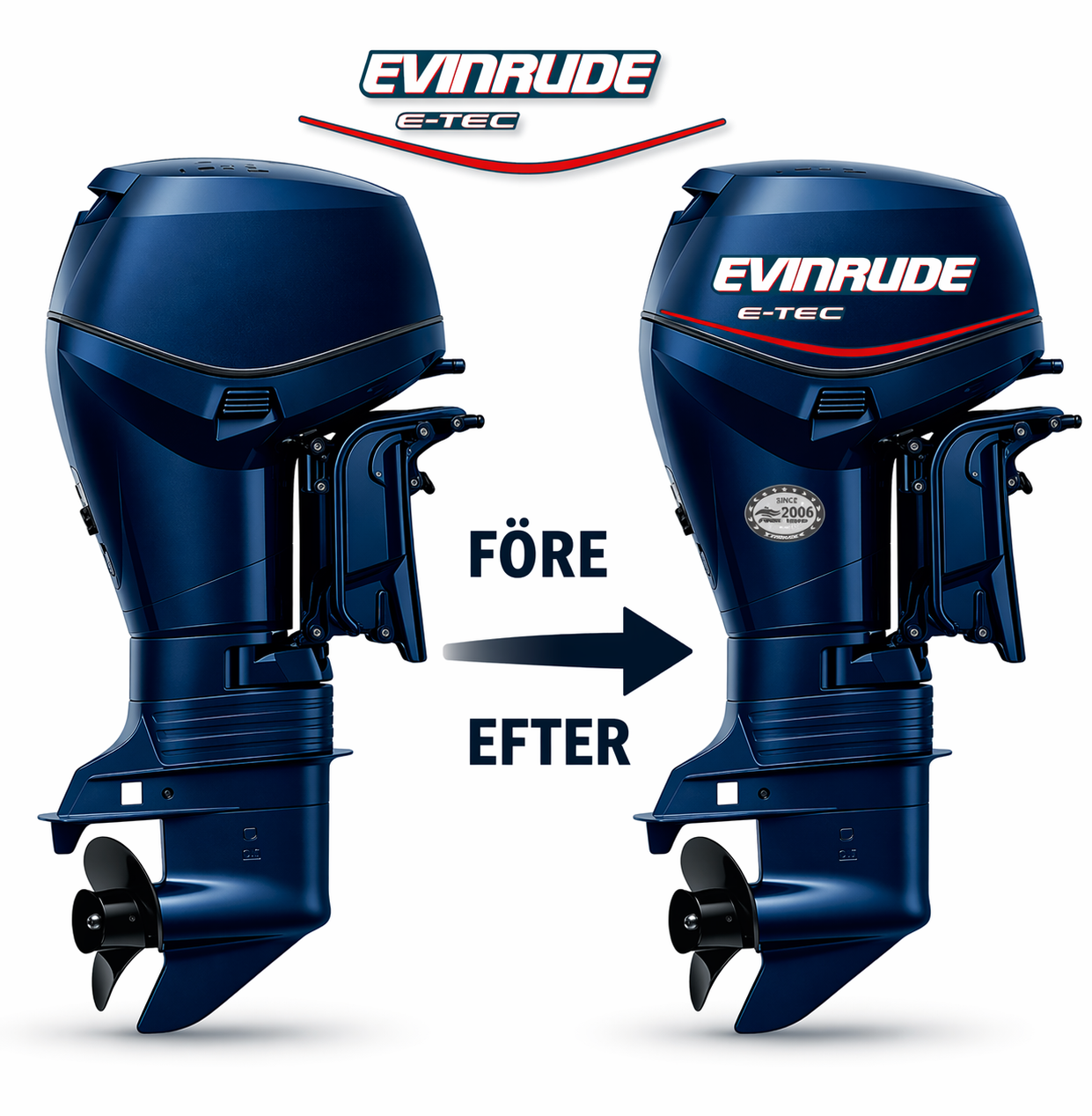 Evinrude 60HK E-TEC Påhängsmotorn Dekaler – Vinyldekalset