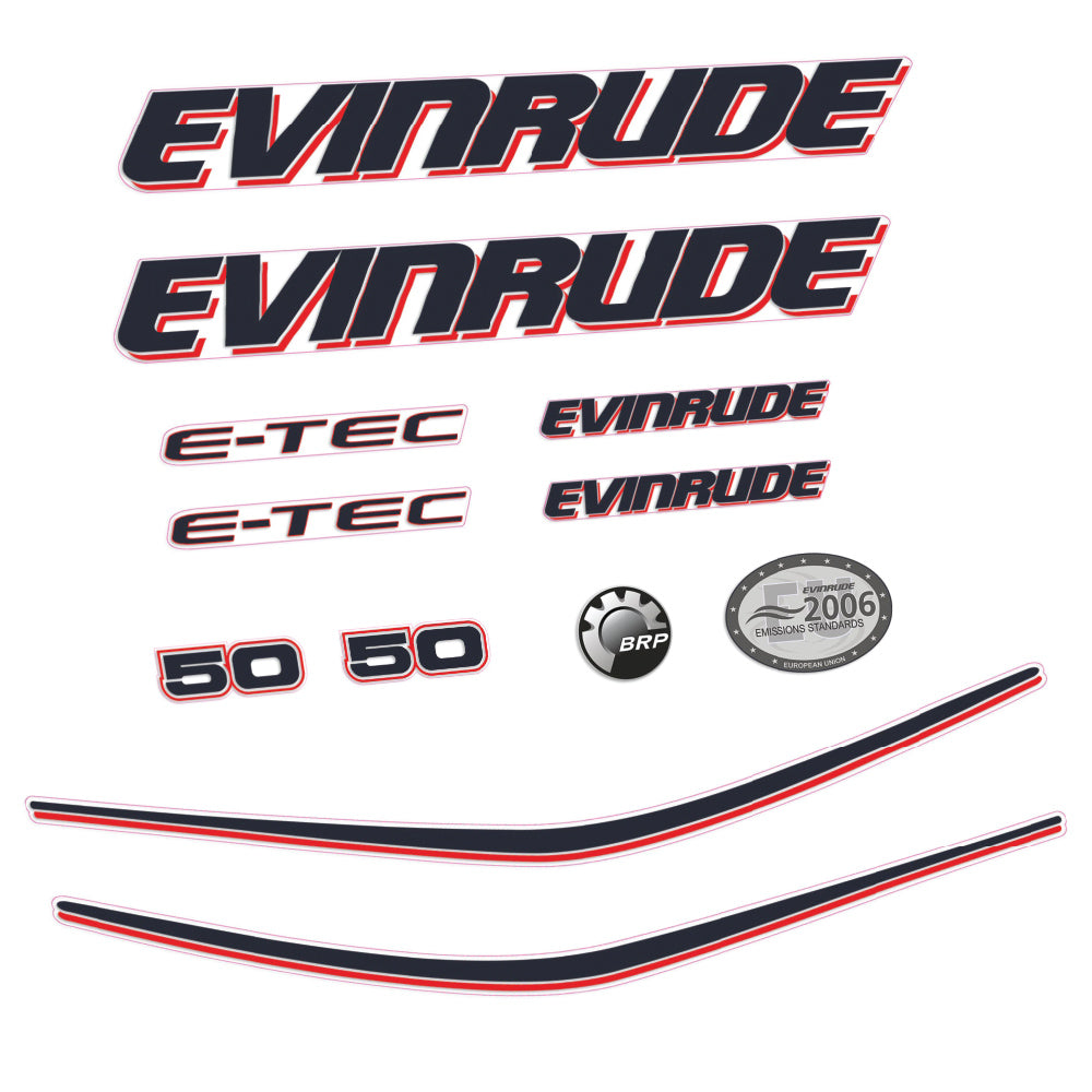 Evinrude 50HK E-TEC Påhängsmotorn Dekaler – Vinyldekalset