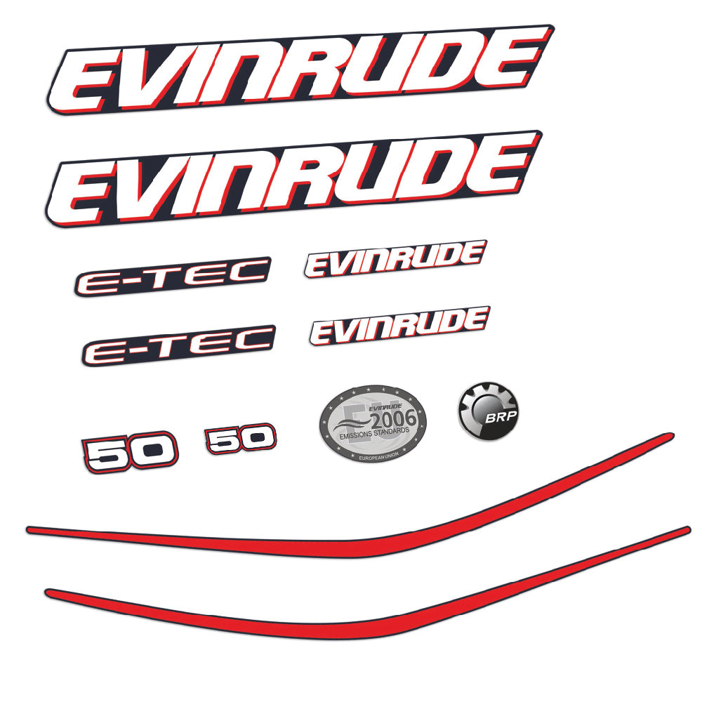 Evinrude 50HK E-TEC Påhängsmotorn Dekaler – Vinyldekalset