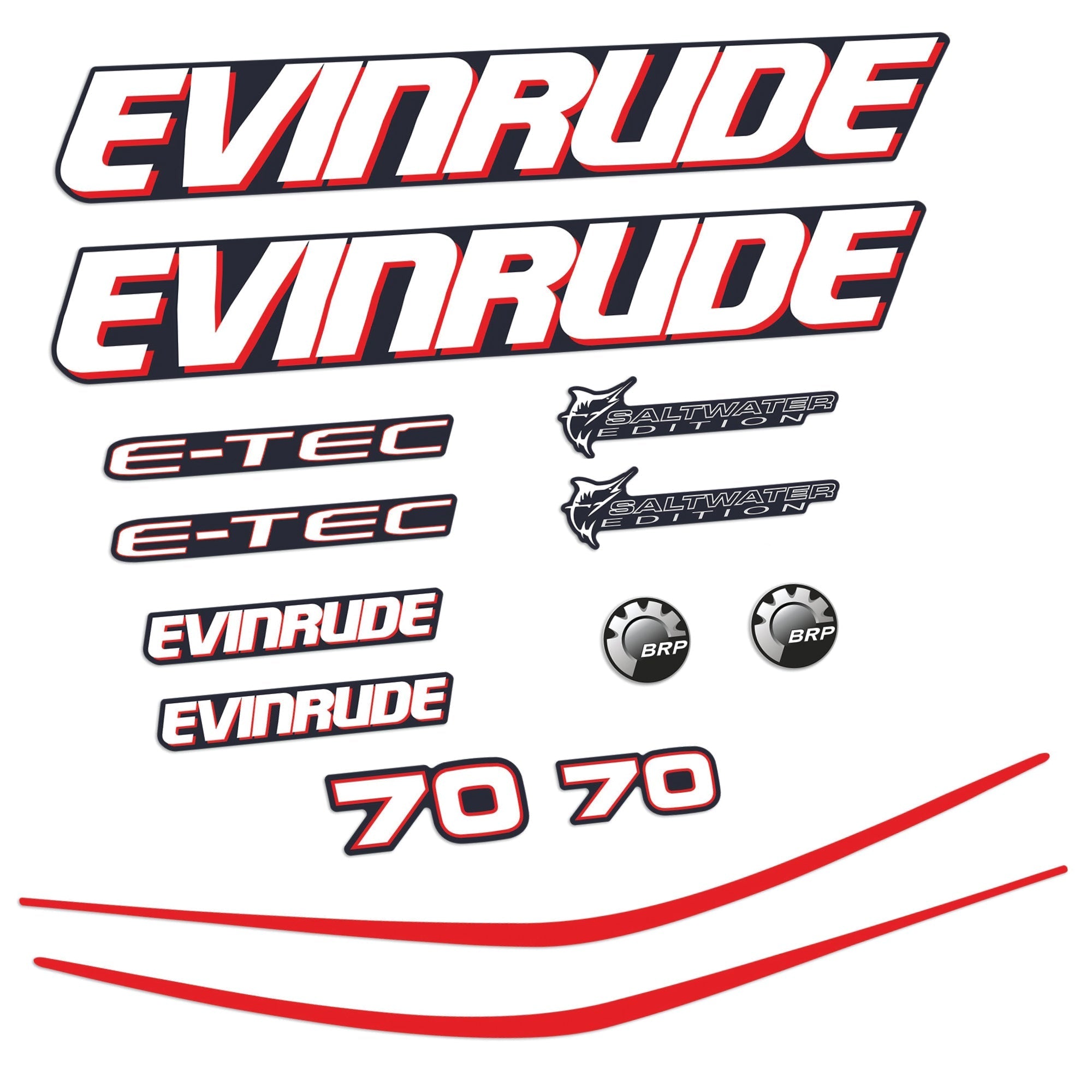 Evinrude 70HK E-TEC Påhängsmotorn Dekaler – Vinyldekalset