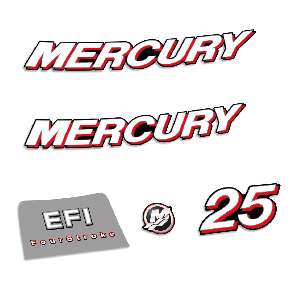 Mercury 25HK 4-takt 2006-2012 Påhängsmotorn Dekaler – Vinyldekalset