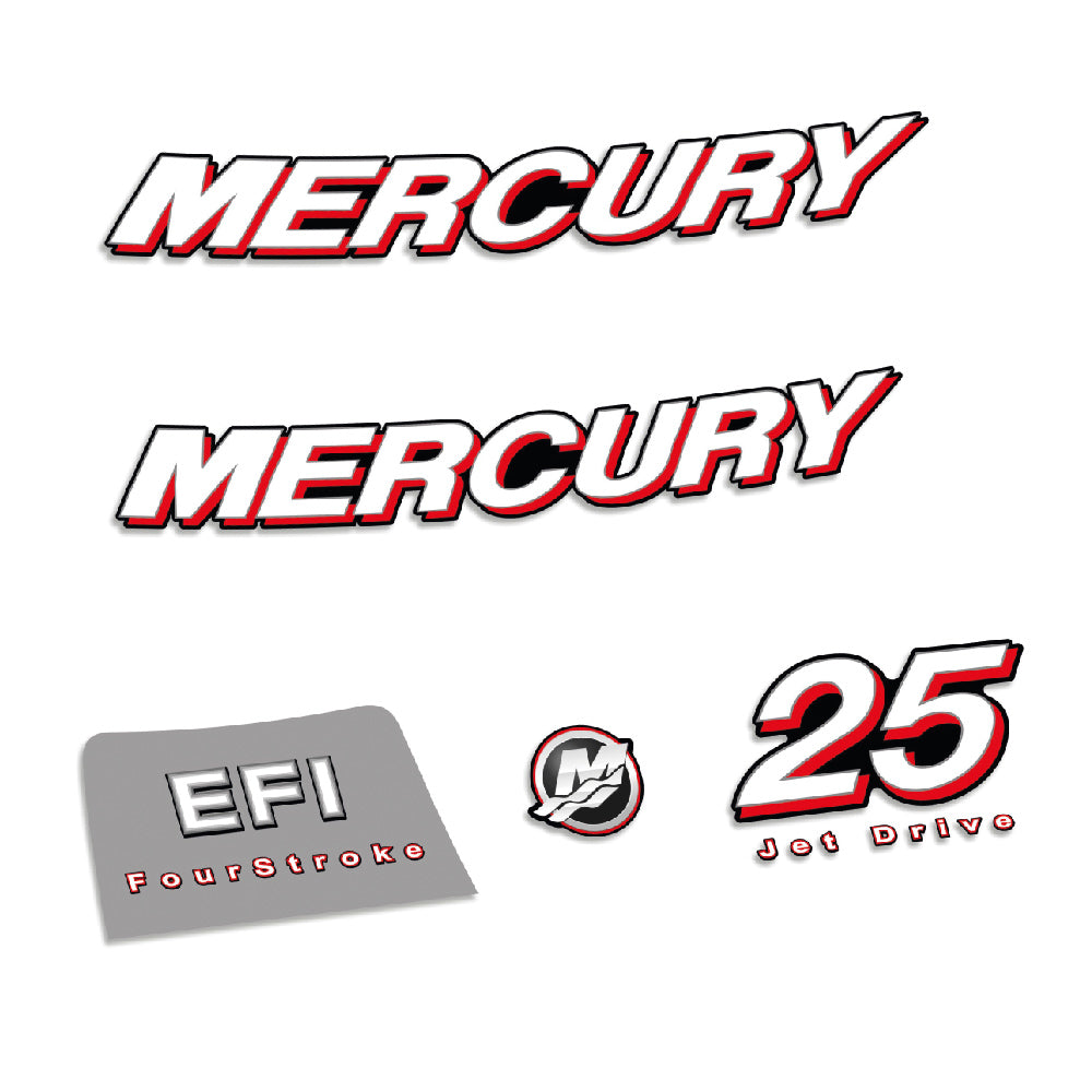 Mercury 25HK 4-takt 2006-2012 Påhängsmotorn Dekaler – Vinyldekalset