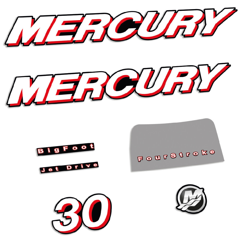 Mercury 30HK 4-takt 2006-2010 Påhängsmotorn Dekaler – Vinyldekalset