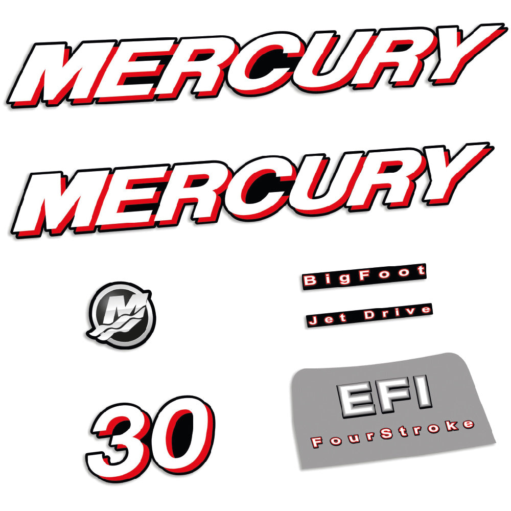 Mercury 30HK 4-takt 2006-2010 Påhängsmotorn Dekaler – Vinyldekalset