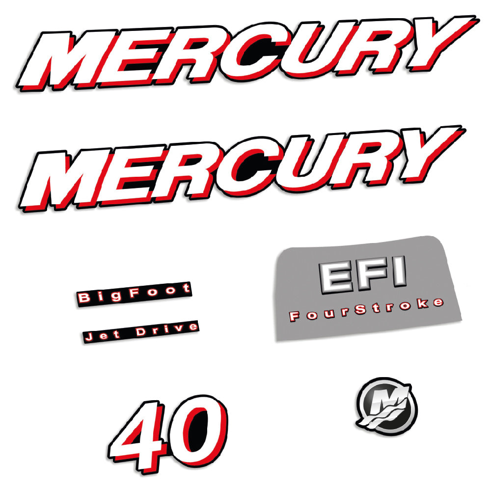 Mercury 40HK 4-takt 2006-2010 Påhängsmotorn Dekaler – Vinyldekalset