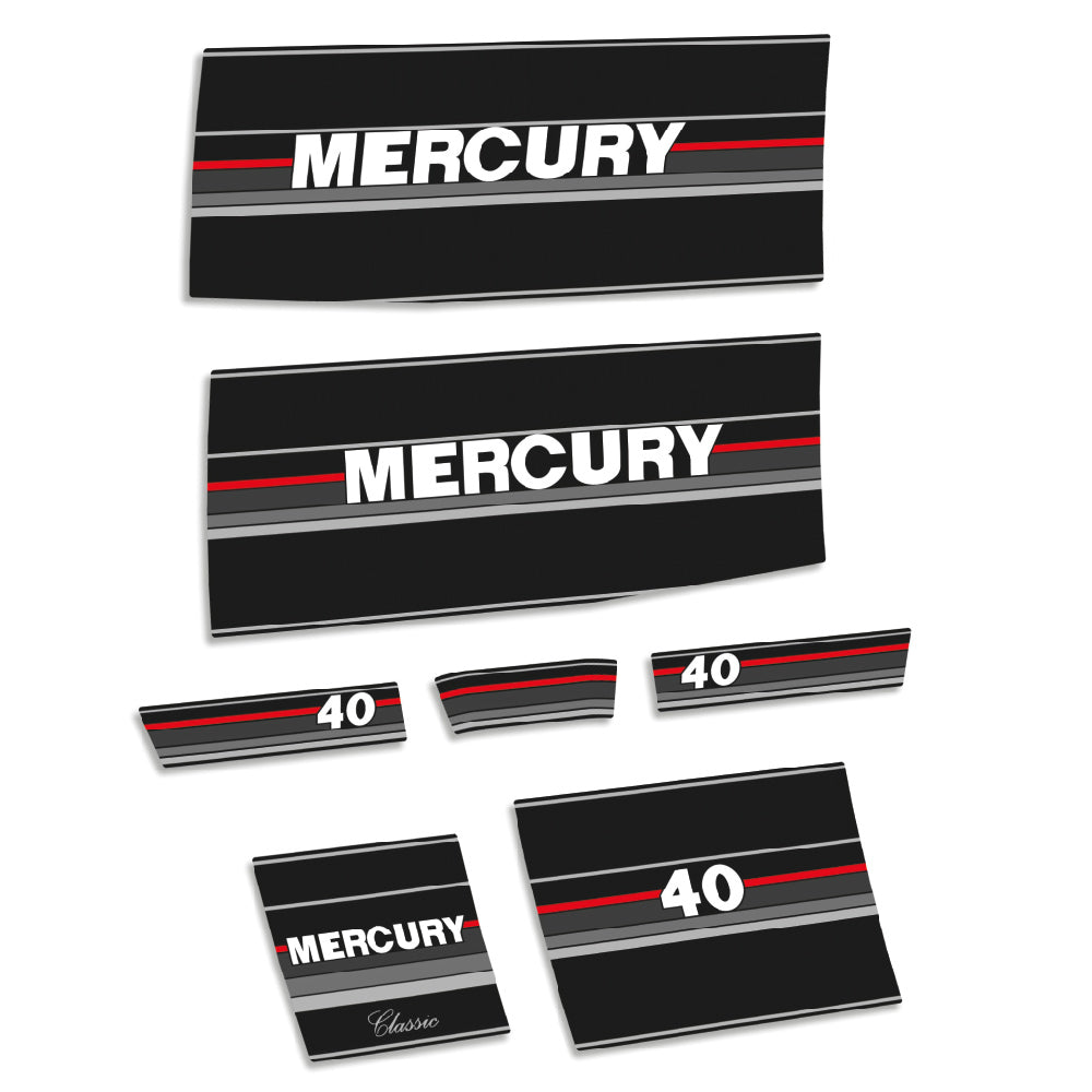 Mercury 40HK 2-takt 1990-1991 Påhängsmotorn Dekaler – Vinyldekalset