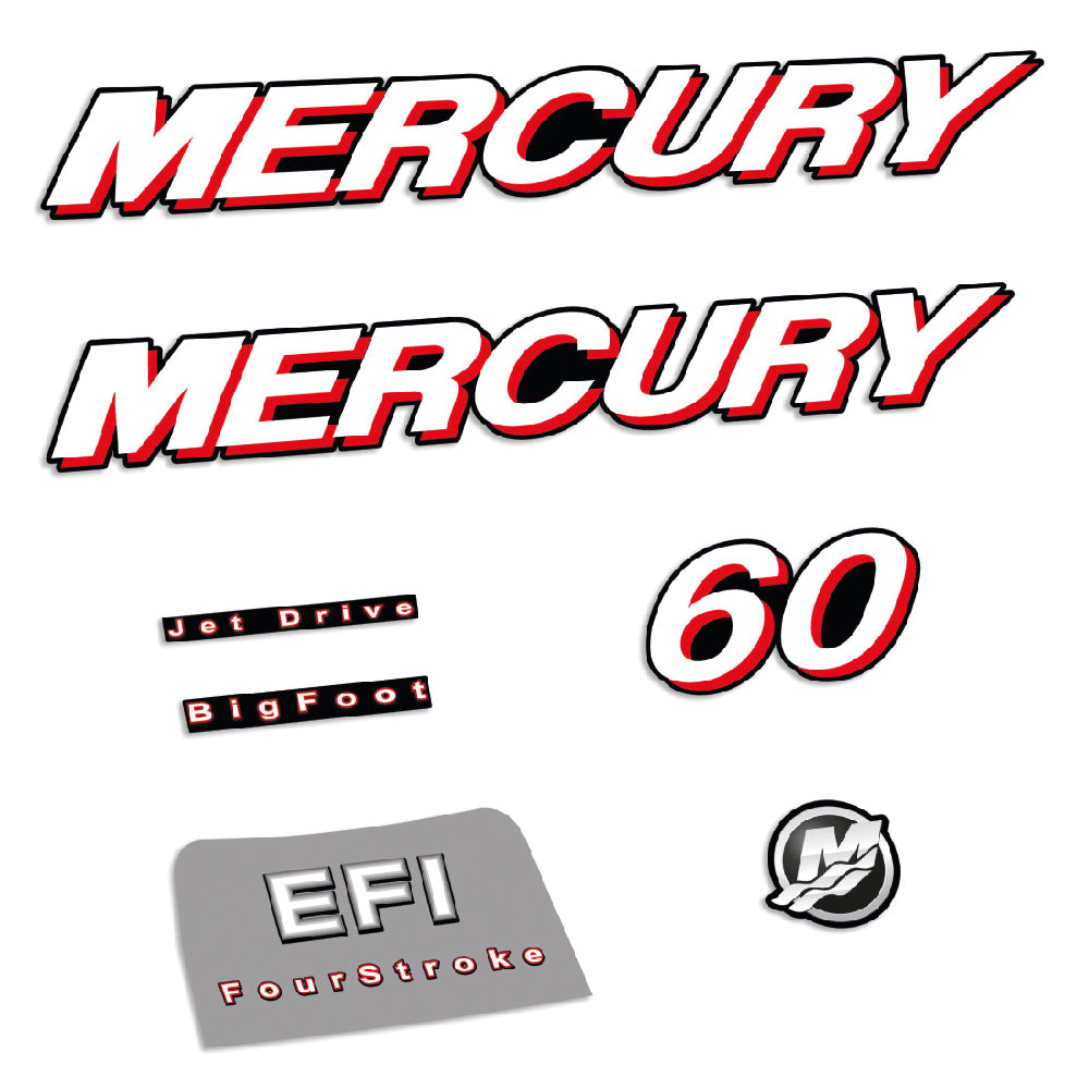 Mercury 60HK 4-takt 2006-2010 Påhängsmotorn Dekaler – Vinyldekalset