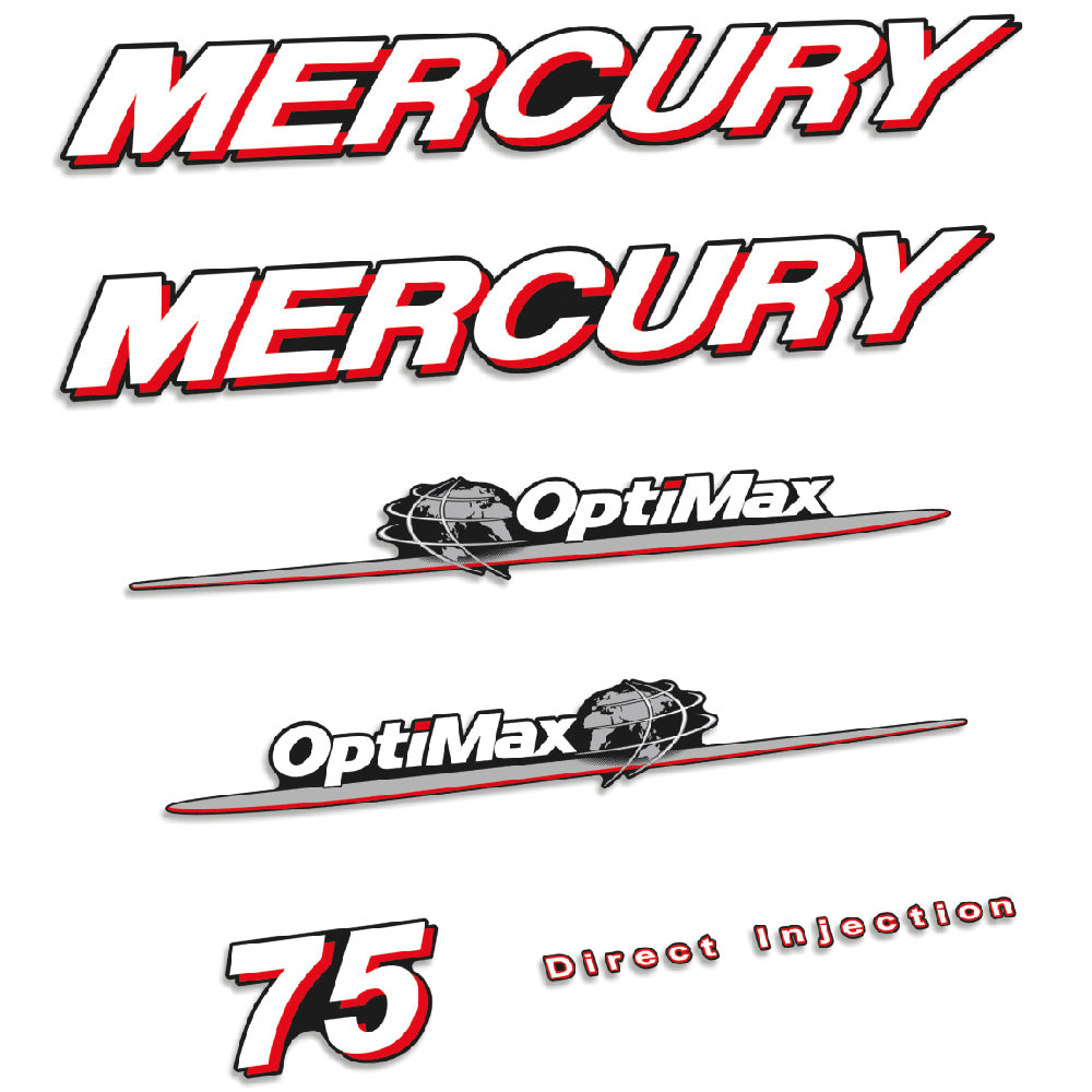 Mercury 75HK 2-takt 2006-2012 Påhängsmotorn Dekaler – Vinyldekalset