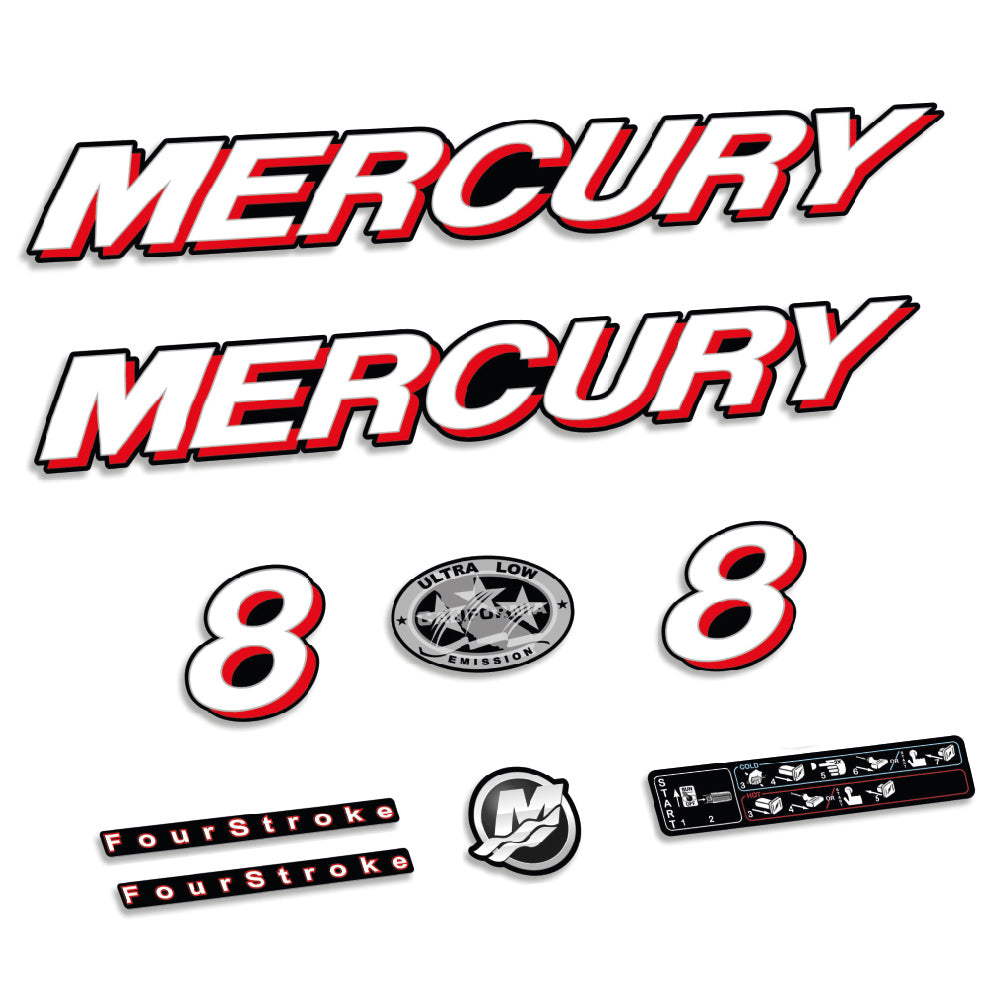 Mercury 8HK 4-takt 2006-2012 Påhängsmotorn Dekaler – Vinyldekalset