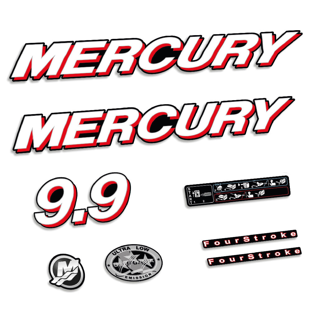 Mercury 9.9HK 4-takt 2006-2012 Påhängsmotorn Dekaler – Vinyldekalset